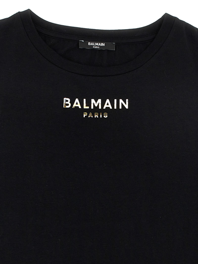 Shop Balmain Metallic Logo T-shirt In Black