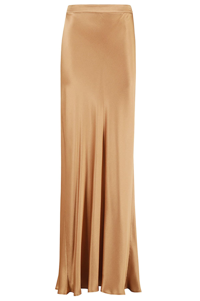 Antonelli Flared Biscuit Silk-blend Satin Maxi Skirt In Biscotto