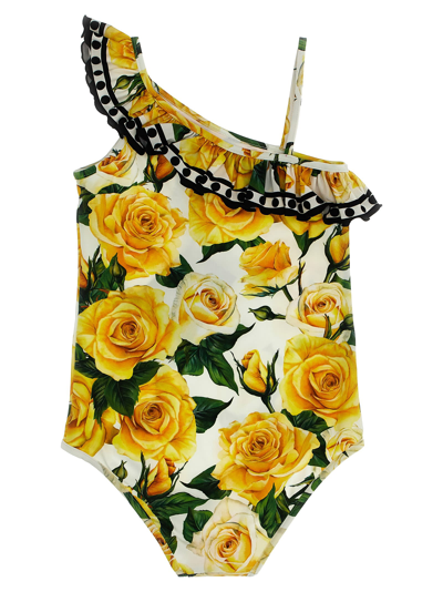 Shop Dolce & Gabbana Rose Gialle One-piece Swimsuit In Multicolor