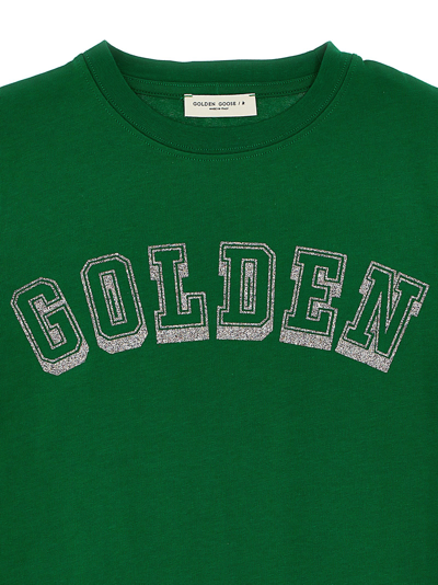 Shop Golden Goose Glitter Logo Print T-shirt In Green
