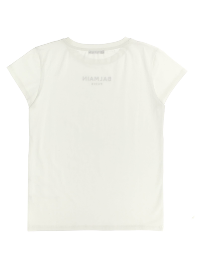 Shop Balmain Metallic Logo T-shirt In White
