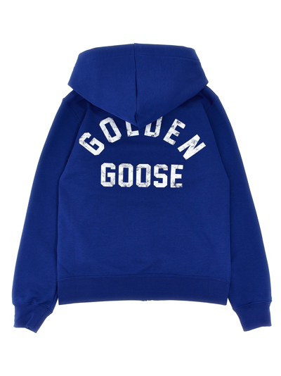 Shop Golden Goose Logo Print Hoodie In Blue