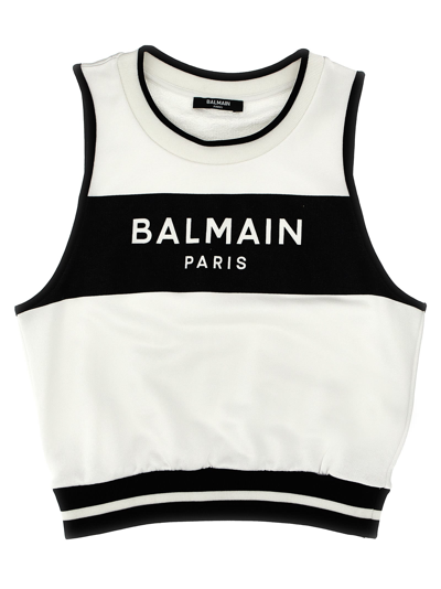 Shop Balmain Logo Tank Top In White/black