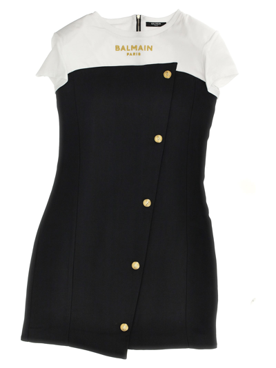 Shop Balmain Mini Dress In White/black