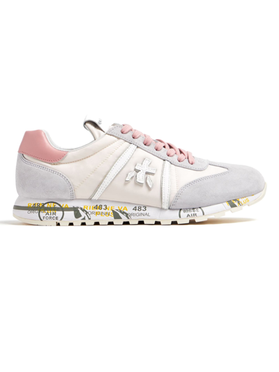 Shop Premiata Grey Suede And Beige Nylon Lucy Sneakers