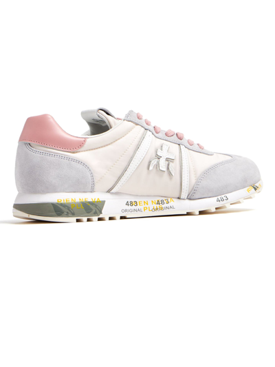 Shop Premiata Grey Suede And Beige Nylon Lucy Sneakers