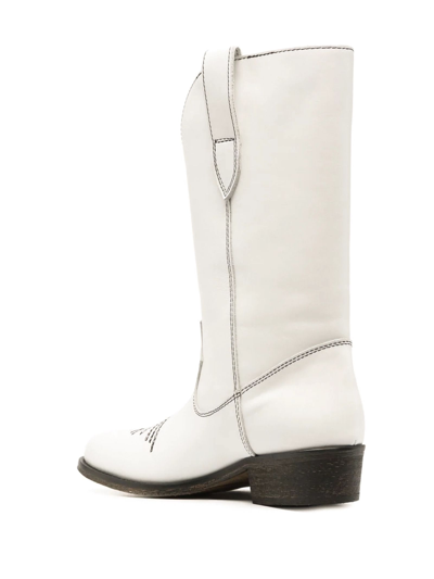 Shop Via Roma 15 Off-white Calf Leather Cowboy Boots
