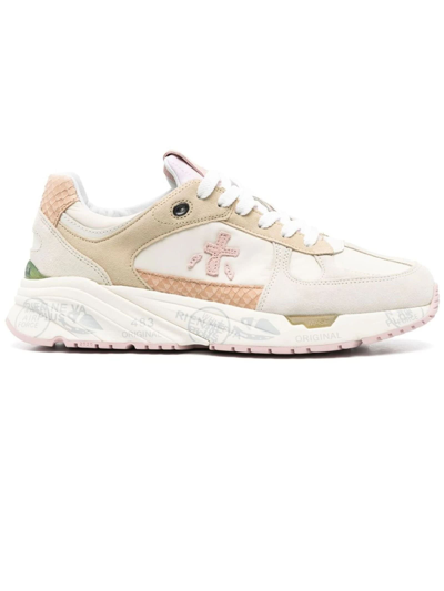 Shop Premiata Pink Suede And Beige Nylon Mase Sneakers