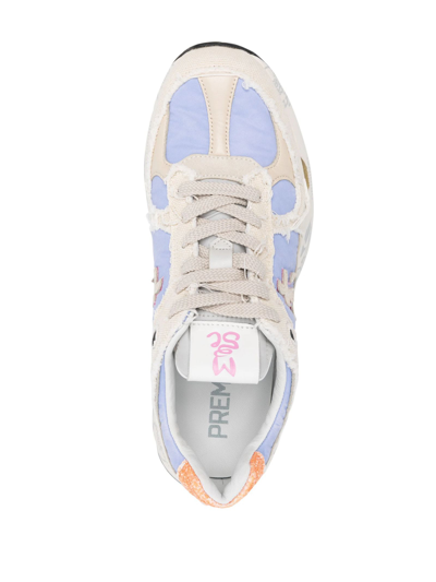 Shop Premiata Beige Denim Sneakers