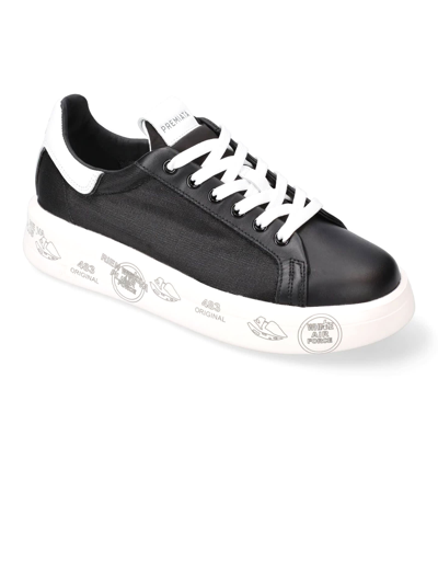 Shop Premiata Black Leather Lace-up Belle Sneakers