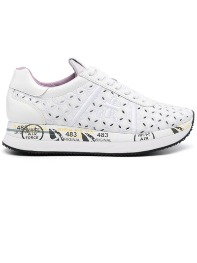 Shop Premiata Conny Broderie-anglaise Sneakers In White
