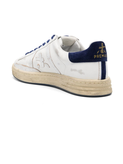 Shop Premiata White Calf Leather Russell Sneakers