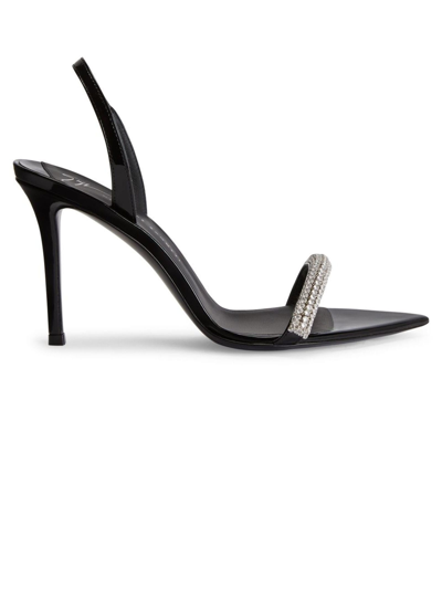 Shop Giuseppe Zanotti Black Patent Leather Slingback Sandals