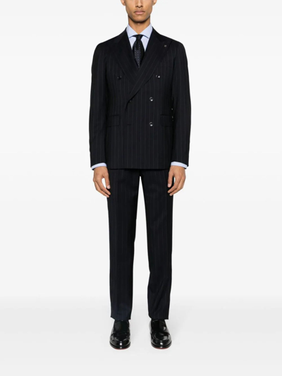 Shop Tagliatore Dark Blue Pinstriped Double-breasted Wool Suit