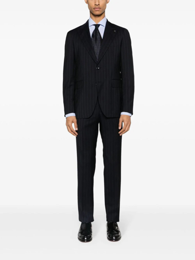 Shop Tagliatore Dark Blue Pinstriped Double-breasted Wool Suit