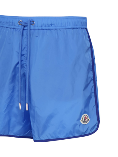Shop Moncler Swim Shorts With Logo Patch In Blue