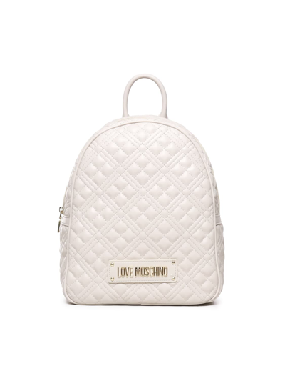 Shop Love Moschino Quilted Backpack With Logo In Ivory