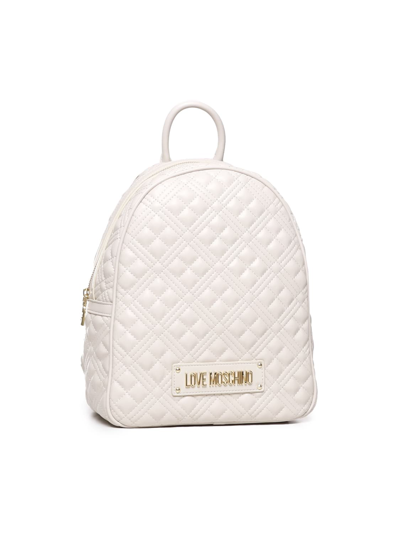 Shop Love Moschino Quilted Backpack With Logo In Ivory