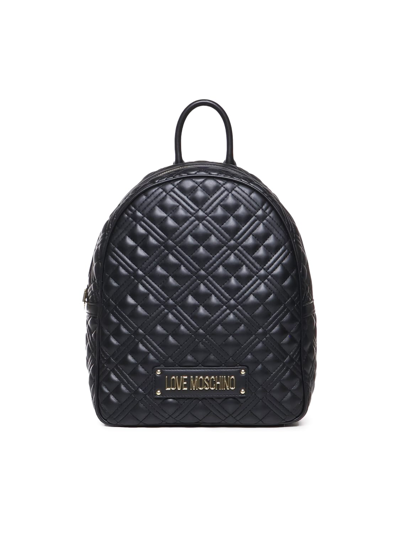 Shop Love Moschino Quilted Backpack With Logo In Black