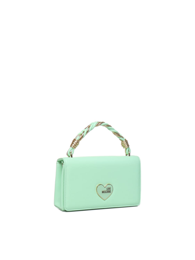 Shop Love Moschino Handheld Handbag With Chain Shoulder Strap In Mint