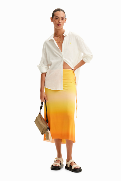 Shop Desigual Dégradé Slip Midi Skirt In Yellow