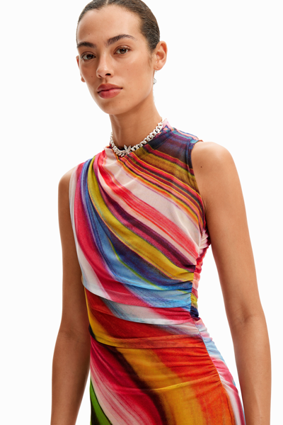 Shop Desigual Tulle Wave Midi Dress In Material Finishes