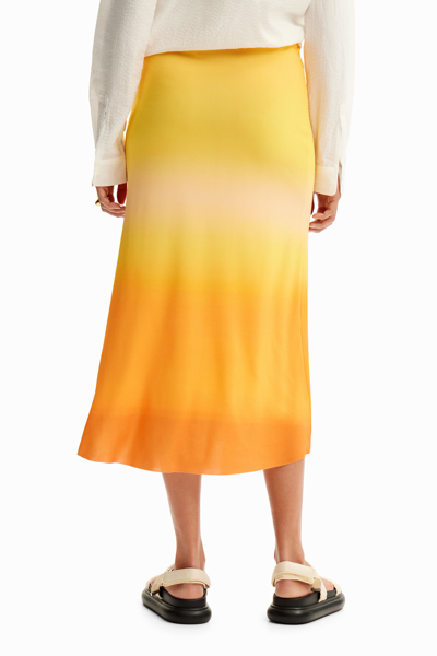 Shop Desigual Dégradé Slip Midi Skirt In Yellow