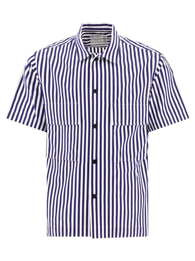 Shop Sacai Short Sleeved Thomas Mason Poplin Shirt In Blue