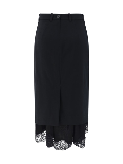 Shop Balenciaga Lace Hem Midi Skirt In Black