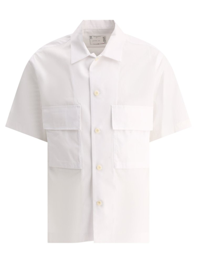 Shop Sacai Short Sleeved Thomas Mason Poplin Shirt In White