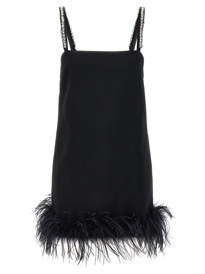 Shop Pinko Crepe Feather Hem Mini Dress In Black
