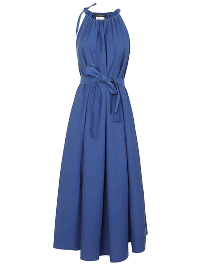 Shop Weekend Max Mara Belted Pleated Sleeveless Dress In Blue