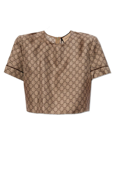 Shop Gucci Monogrammed Cropped T In Brown