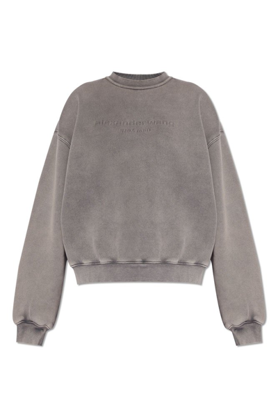 Shop Alexander Wang Logo Embroidered Crewneck Sweatshirt In Grey