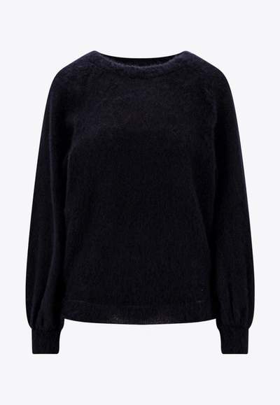 Shop Alberta Ferretti Brushed Mohair Blend Sweater In Black