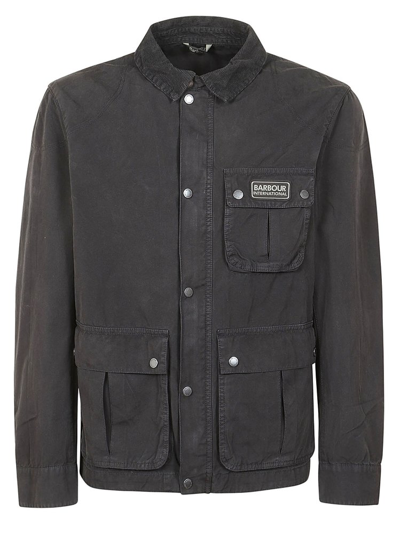Shop Barbour Logo Patch Zipped Jacket In Black