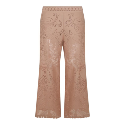 Shop Valentino Floral Patterned High Waist Trousers In Beige