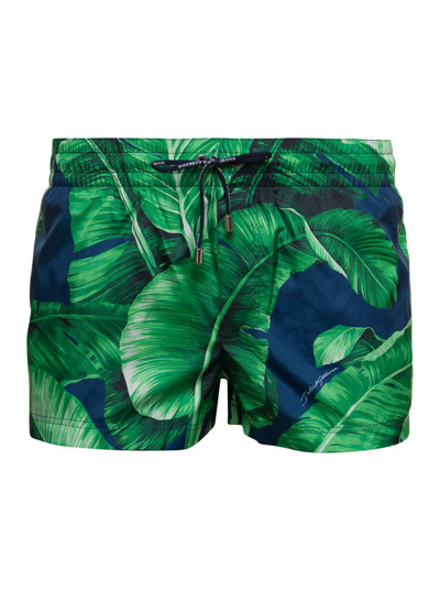 Shop Dolce & Gabbana Banana Tree Printed Swim Shorts In Green