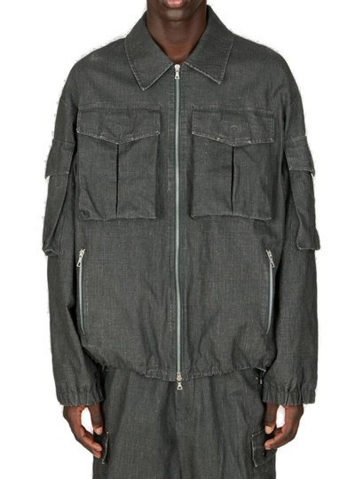 Shop Dries Van Noten Pocket Detailed Zipped Jacket In Grey