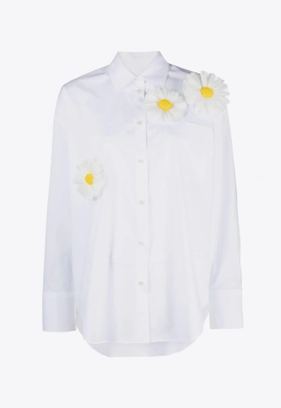 Shop Msgm Daisy Appliqué Long-sleeved Shirt In White
