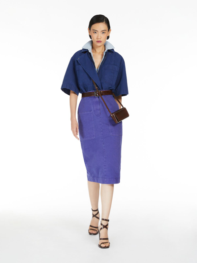 Max Mara Cardiff Cotton Canvas Midi Pencil Skirt In Lavender