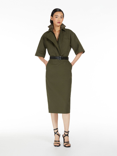 Shop Max Mara Cotton Canvas Oversized Shirt In Olive Green