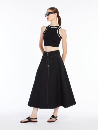 Max Mara Flared Skirt In Cotton And Linen In Black