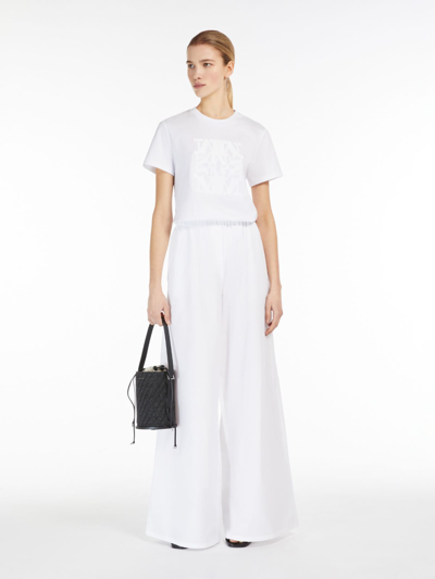 Shop Max Mara Cotton T-shirt With Appliqué In Optical White