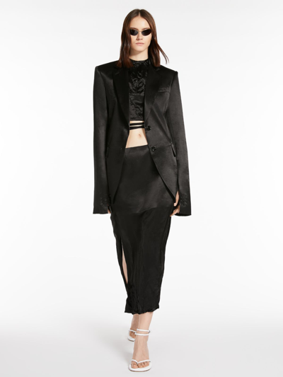 Shop Max Mara Crinkle-look Calf-length Skirt In Black