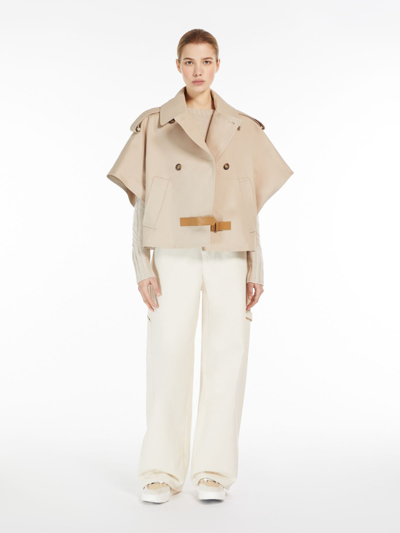Shop Max Mara Double-breasted Cape In Water-resistant Cotton In Sand