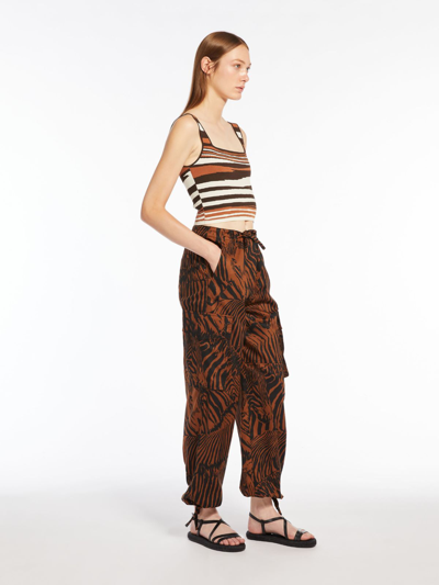 Shop Max Mara Cotton Twill Trousers In Brown