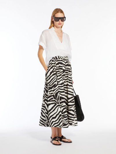 Shop Max Mara Pleated Printed Cotton Skirt In White Black