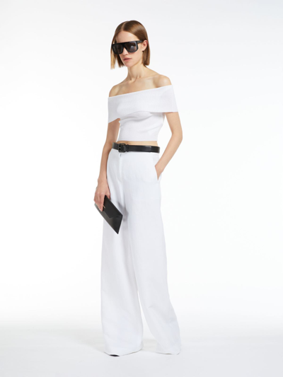 Shop Max Mara Flowing Viscose And Linen Trousers In White