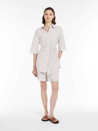 Max Mara Cotton Seersucker Shorts In Ecru